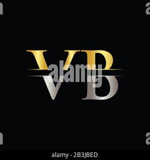 Modello vettoriale con logo VB Creative Letter Con colore oro e argento. Logo VB Illustrazione Vettoriale