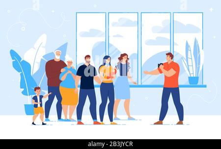 Felice Famiglia Con Newborn In Posa Per Gruppo Foto Illustrazione Vettoriale