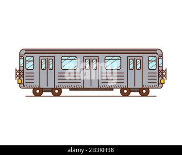 Treno della metropolitana, vista laterale, isolato su sfondo bianco. Illustrazione Vettoriale