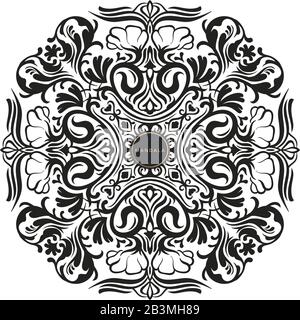 Bianco e nero mandala vettore isolato su bianco. Vettore disegnati a mano circolare elemento decorativo. Illustrazione Vettoriale