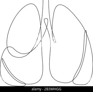 Singola linea continua arte anatomico polmoni umani silhouette. Medicina sani contro il fumo concept design celebra la Giornata Mondiale senza tabacco la tubercolosi uno sk Illustrazione Vettoriale