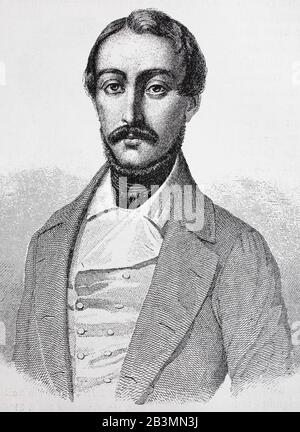 Giuseppe Mazzini, 22 giugno 1805 – 10 marzo 1872, è stato un politico italiano, giornalista, attivista per l'unificazione d'Italia, e capo del movimento rivoluzionario italiano / Giuseppe Mazzini guerra vom 22. Juni 1805 bis 10. März 1872 ein italienischer Politiker, Giornalista, Aktivist für die Vereinigung Italiens und Speerspitze der italienischen revolutionären Bewegung, Historisch, Digital migliorata riproduzione di un originale del 19th secolo / digitale Reproduktion einer Originallage voraus dem 19. Jahrhundert Foto Stock