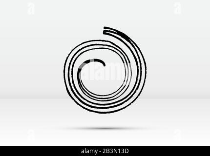 Spirale astratta di inchiostro nero spazzolato con bordi ruvidi e texture grungy Illustrazione Vettoriale