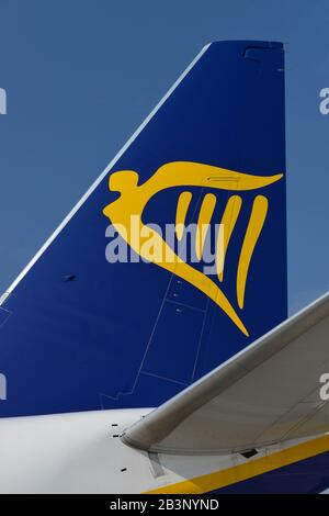 Ryanair Flugzeug, Flughafen Koeln / Bonn, Nordrhein-Westfalen, Germania Foto Stock