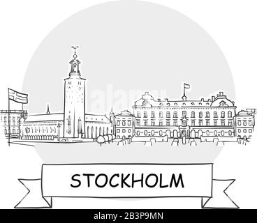 Stockholm Cityscape Vector Sign. Illustrazione dell'arte di linea con barra multifunzione e titolo. Illustrazione Vettoriale