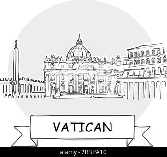 Segnale Vettoriale Della Città Del Vaticano. Illustrazione dell'arte di linea con barra multifunzione e titolo. Illustrazione Vettoriale