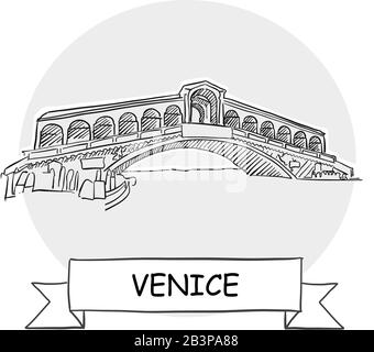 Venezia Cityscape Vector Sign. Illustrazione dell'arte di linea con barra multifunzione e titolo. Illustrazione Vettoriale