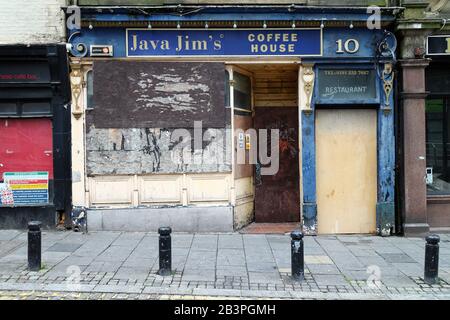 Caffetteria derelict a Newcastle, Regno Unito. Foto Stock