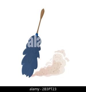 Cute cartone animato strich piuma spolverare polvere. Casa, pulizie, servizi di pulizia concetto. Immagine del vettore stock isolata su bianco Illustrazione Vettoriale