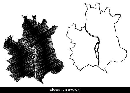 Toulouse City (Repubblica francese, Francia, Occitanie) mappa vettore illustrazione, abbozzare schizzo Città di Tolosa mappa Illustrazione Vettoriale