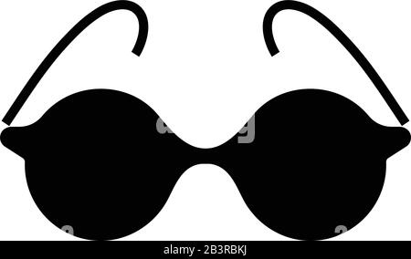 Occhiali rotondi con icona nera, illustrazione concettuale, simbolo piatto vettoriale, simbolo glifo. Illustrazione Vettoriale
