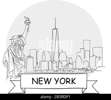 New York Disegnato A Mano Urban Vector Sign. Illustrazione Della Linea Nera Con Barra Multifunzione E Titolo. Illustrazione Vettoriale