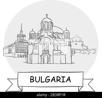 Bulgaria Disegnato A Mano Urban Vector Sign. Illustrazione Della Linea Nera Con Barra Multifunzione E Titolo. Illustrazione Vettoriale