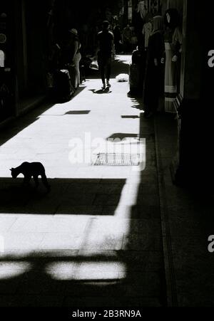 Fotografia di viaggio in bianco e nero - Chiaroscuro a Khan El Khalili al Cairo in Egitto in Nord Africa Medio Oriente Foto Stock