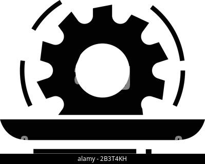 Icona nera del sistema di riparazione, illustrazione concettuale, simbolo piatto vettoriale, simbolo glifo. Illustrazione Vettoriale