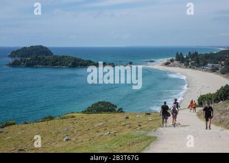 Nuova Zelanda, Isola Del Nord, Tauranga, Spiaggia Dal Monte Maunganui Foto Stock