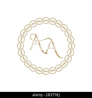 Monogramma da lettere intrecciate AA in cornice elegante. Modello Golden per caffè, bar, boutique, inviti. Logo per aziende. Elementi vintage di Illustrazione Vettoriale