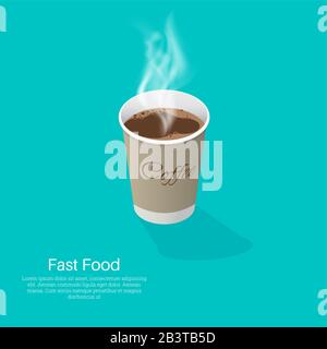 Carta o vetro di plastica con caffè. Un'illustrazione isometrica con un elemento shadow.3D style.Realistic del disegno.Fast food.Vector illustrazione. Illustrazione Vettoriale