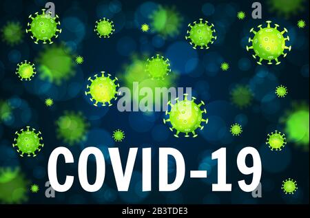 Coronavirus COVID-19 concetto. Focolaio di coronavirus nCoV cinese pericoloso. Concetto medico pandemico con cellule pericolose. Illustrazione del vettore Illustrazione Vettoriale