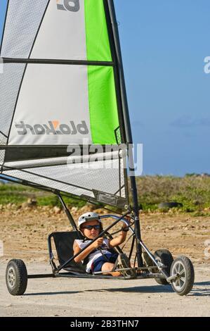 Strandsegeln, Strandsegler, Landsailing Su Bonaire Foto Stock