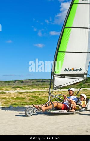 Strandsegeln, Strandsegler, Landsailing Su Bonaire Foto Stock