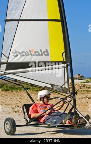 Strandsegeln, Strandsegler, Landsailing Su Bonaire Foto Stock