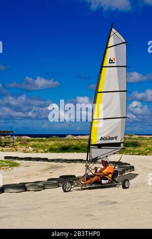 Strandsegeln, Strandsegler, Landsailing Su Bonaire Foto Stock