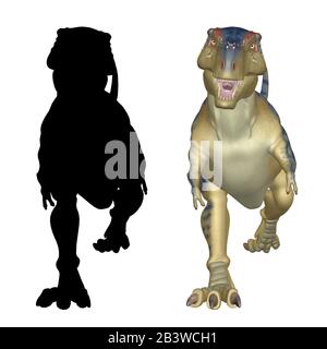 Grande dinosauro Tirannosauro Rex con silhouette nera, 3d reso illustrazione. Foto Stock