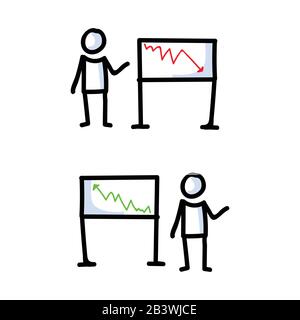 Grafico Della Crescita E Della Perdita Di Business Delle Figure Di Bastone Disegnate A Mano. Espressione Del Rapporto Sui Concetti Di Finanza. Semplice Motivo Incon Per Previsione Economica Di Stock Money Illustrazione Vettoriale