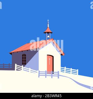 Piccola chiesa cattolica rurale vettore di colore piatto Illustrazione Vettoriale