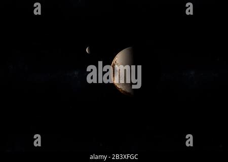 Plutone pianeta e Charon luna nello spazio esterno. rendering 3d Foto Stock