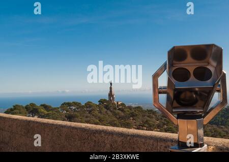 Vista da Puig de Sant Salvador, Maiorca, Spagna Foto Stock