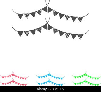 Holiday flags garlands icona piatto. Pittogramma di colore su sfondo bianco. Simbolo di illustrazione vettoriale e icone bonus Illustrazione Vettoriale