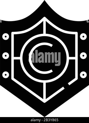Icona nera dello scudo di sicurezza, illustrazione concettuale, simbolo piatto vettoriale, simbolo glifo. Illustrazione Vettoriale