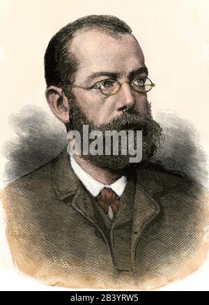 Il batteriologo Robert Koch nella 1880s. Taglio di legno colorato a mano Foto Stock