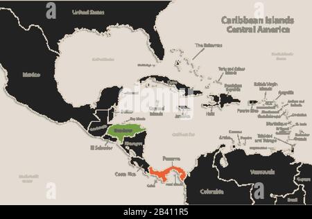 Isole Caraibi America Centrale mappa Black Colors Blackboard Stati separati vettore individuale Illustrazione Vettoriale