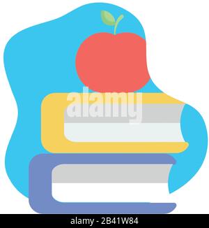 Apple oltre la scuola libri flat block stile icona design, classe Eduaction lezione conoscenza preschooler studio apprendimento classe e tema primario illustrazione vettoriale Illustrazione Vettoriale