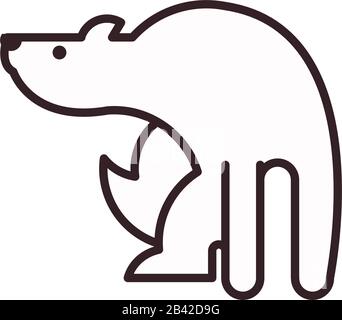 Cute Polar Bear Cartoon linea stile icona design, animale zoo vita natura carattere infanzia e adorabile tema Vector illustrazione Illustrazione Vettoriale