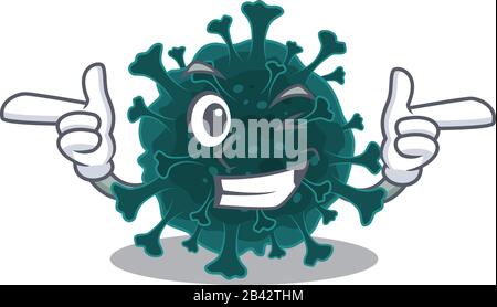 Smiley coronavirus COVID 19 stile cartoon design che mostra occhio di occhiolino Illustrazione Vettoriale