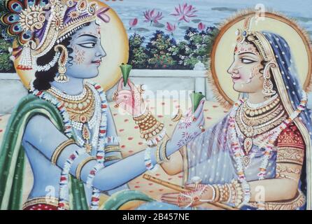 Radha Krishna Pittura In Miniatura, India, Asia Foto Stock