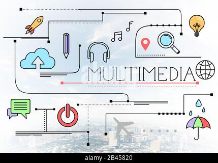 Contenuti multimediali disegno lineare con segni di media Foto Stock
