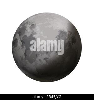 Luna luminosa e realistica con ombra su bianco Illustrazione Vettoriale