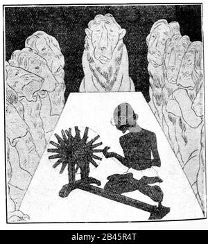 Mahatma Gandhi cartoon nel Lions Den, Simplicissimus, Monaco, Germania, vecchia immagine del 1900 Foto Stock
