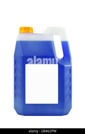 Prodotti per la pulizia. Flacone in plastica detergente isolato su sfondo bianco, con bianco per testo. Foto Stock