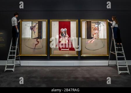 Londra, Regno Unito. 6th marzo 2020. Il grande formato di Francis Bacon, ispirato all'Oresteia di Aeschylus, metterà in evidenza l'asta Serale di Sotheby a New York il 13 maggio 2020, quando sarà offerta con una stima superiore a 60 milioni di dollari. Credito: Guy Bell/Alamy Live News Foto Stock