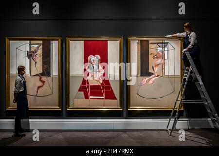 Londra, Regno Unito. 6th marzo 2020. Il grande formato di Francis Bacon, ispirato all'Oresteia di Aeschylus, metterà in evidenza l'asta Serale di Sotheby a New York il 13 maggio 2020, quando sarà offerta con una stima superiore a 60 milioni di dollari. Credito: Guy Bell/Alamy Live News Foto Stock