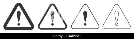 Set di simboli di avvertenza con Punto Esclamativo. Segni triangolari con spessore della linea diverso. Illustrazione del vettore. Illustrazione Vettoriale