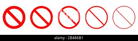 Serie di segni di divieto di spessori diversi. Illustrazione del vettore. Simbolo di arresto isolato. Icona rossa di divieto Illustrazione Vettoriale