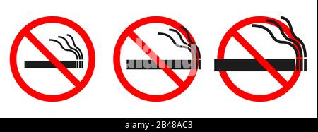 Nessun segno di fumo su sfondo bianco. Illustrazione del vettore. Serie di segnali di divieto rossi Illustrazione Vettoriale