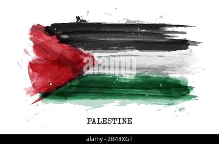 Realistico watercolor pittura bandiera della Palestina . Vettore . Illustrazione Vettoriale